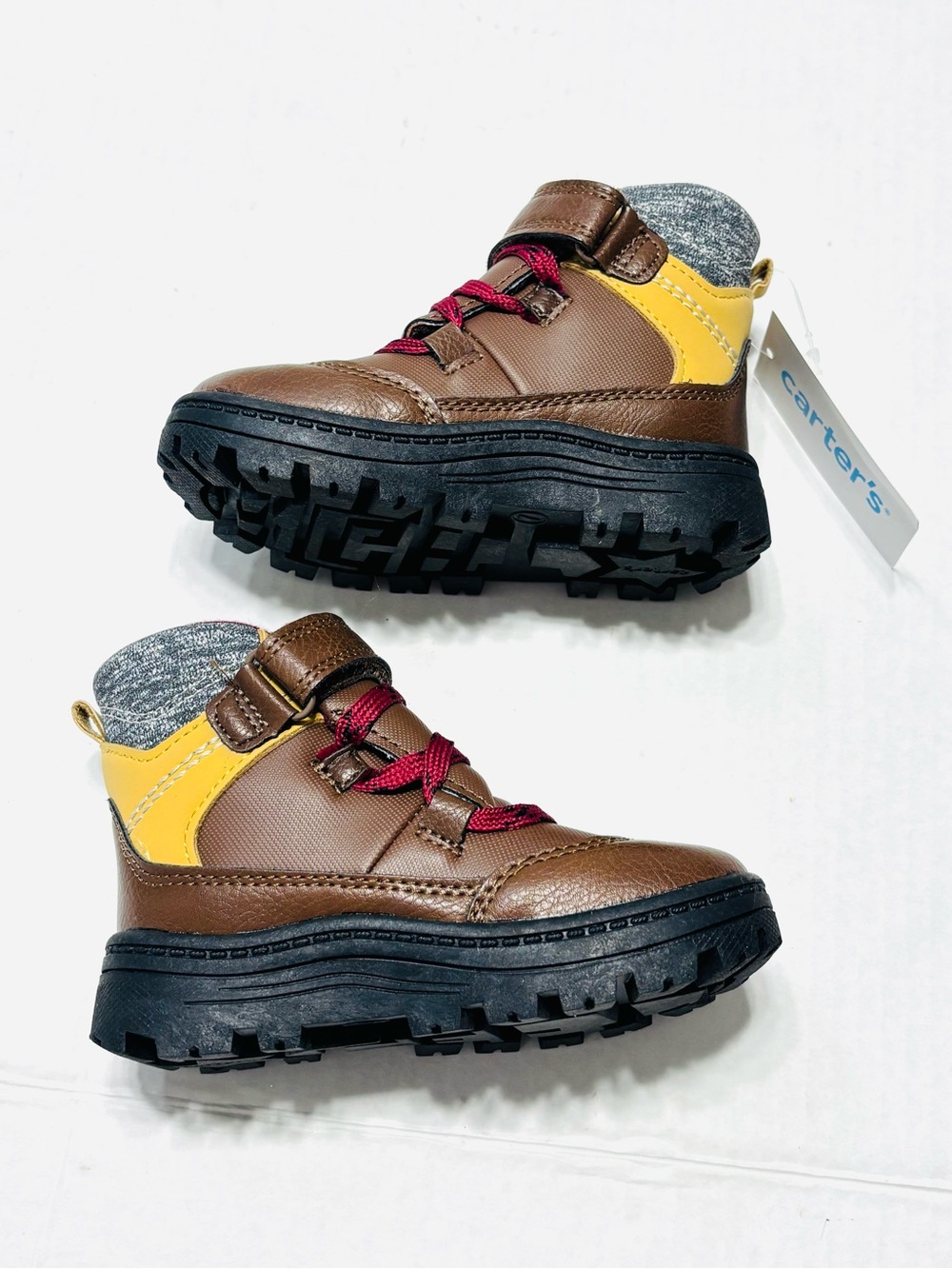 NEW In Box Carter's Faux Leather Trail Boots Wipe Clean Upper Easy On Off Size 7